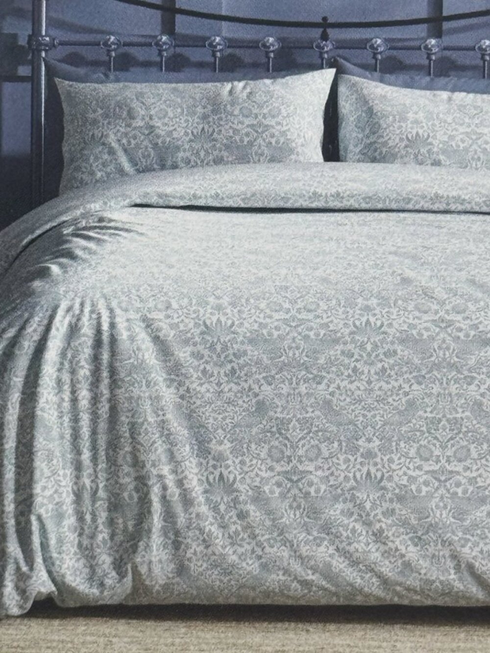 3pc WILLIAM MORRIS Strawberry Thief Tonal QUEEN Duvet Cover Set Dusty Teal Blue